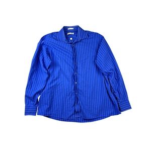 Michael Kors Men's Blue Stripe‎ 100% Cotton Long Sleeve Dress Shirt Size XXL